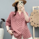 女宽松休闲七分袖 夏季 衬衫 韩版 上衣百搭波点印花 文艺双层棉纱中袖