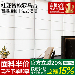 升降 法式 杜亚电动罗马帘窗帘全遮光免打孔日夜双层亚麻拉卷式 新款