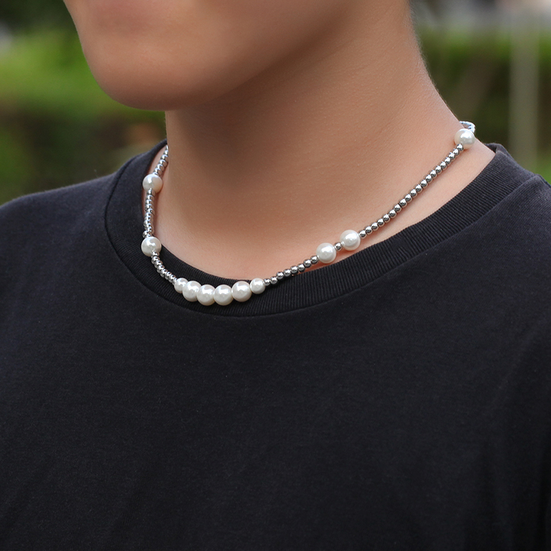 嘻哈网红同款不锈钢钢珠混搭珍珠