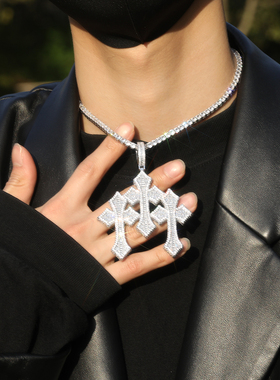 嘻哈满钻十字架轻奢小众百搭说唱抖音同款闪欧美饰品镶嵌男女hiph