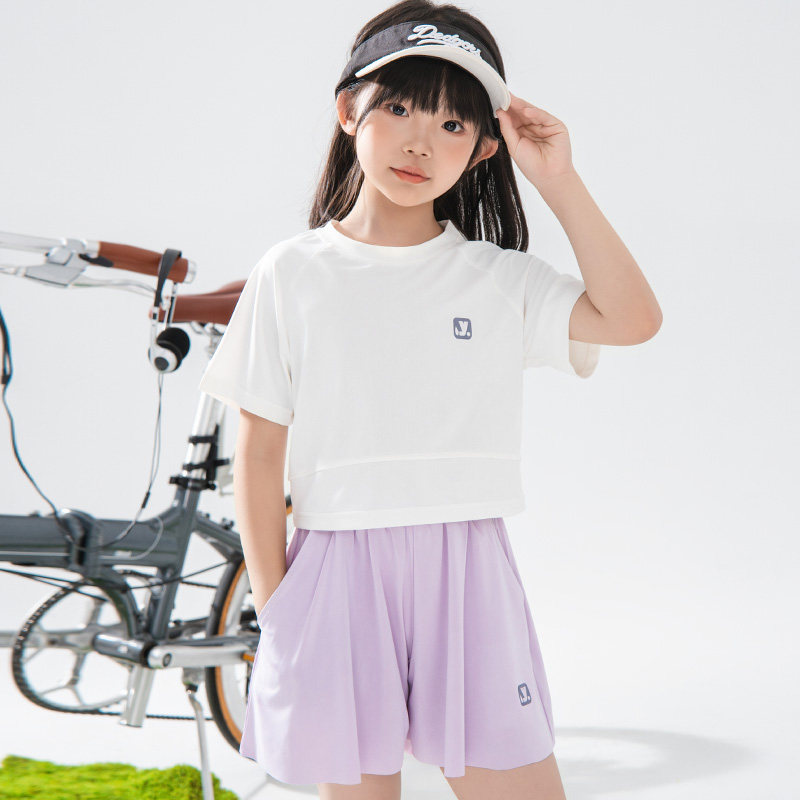夏季儿童冰丝运动套装女童短袖裙裤两件套装中大童青少年速干套装