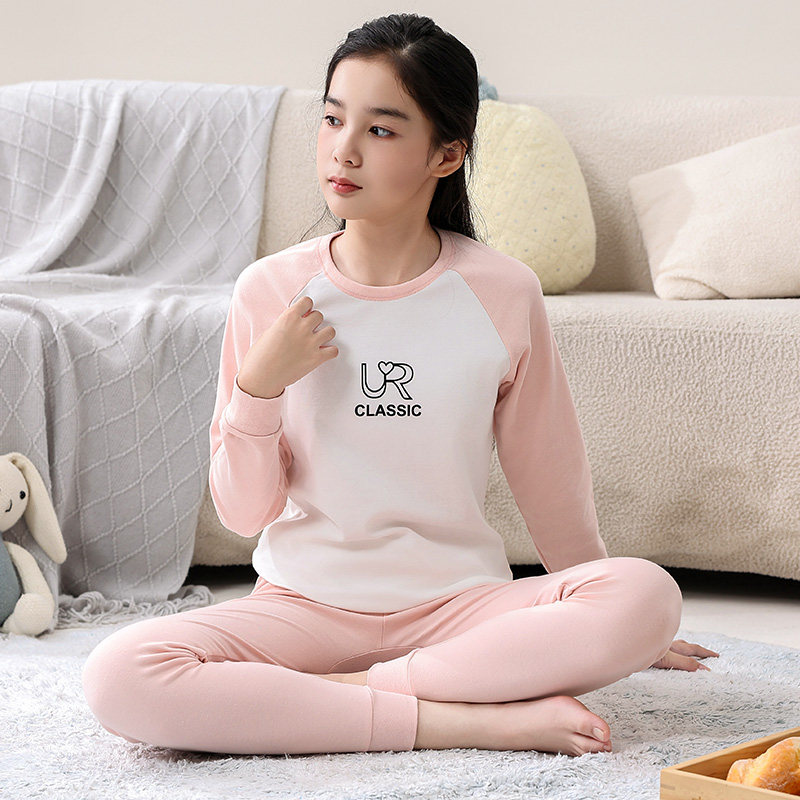 春秋少女学生秋衣秋裤套装女大童初中高中保暖内衣纯棉薄款棉毛衫