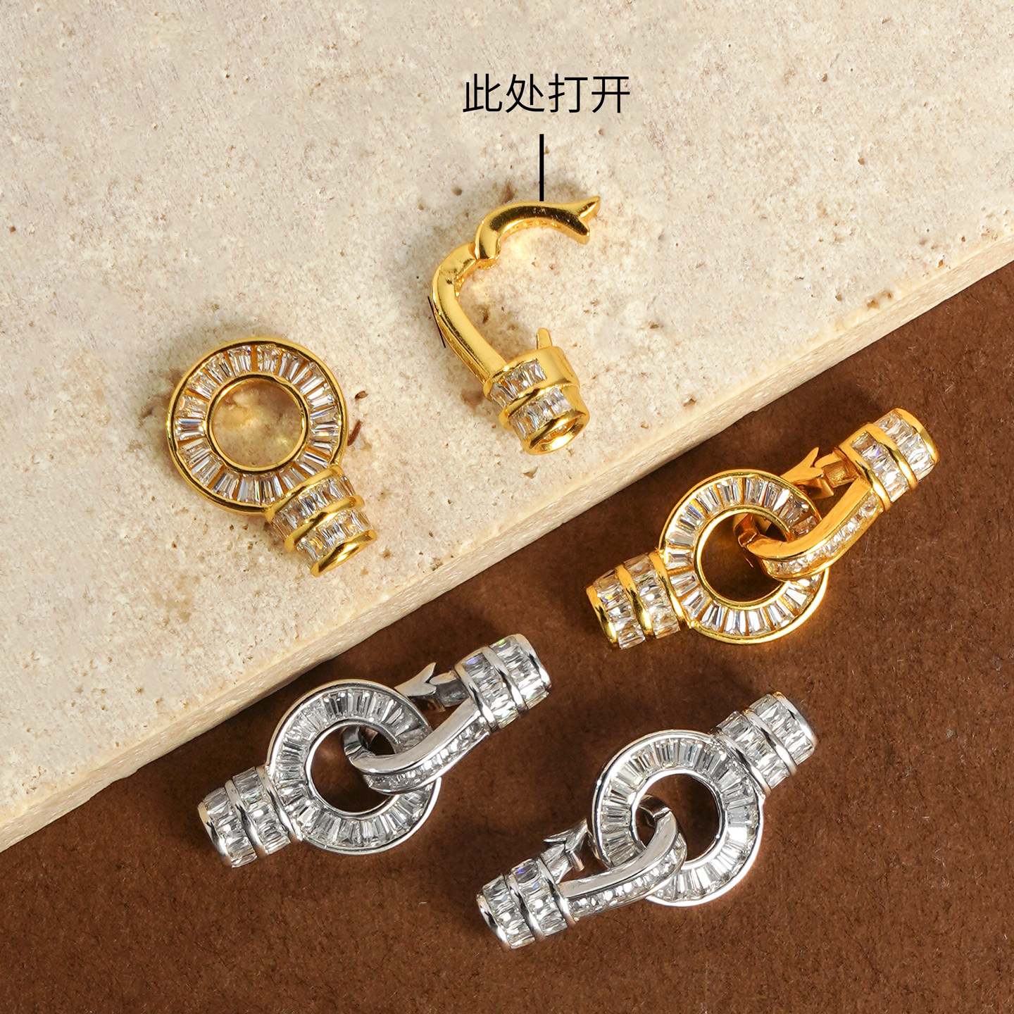 纯银方钻锆石款圆形珍珠毛衣扣子