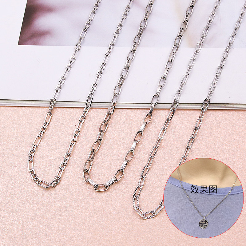 ins粗链条项链s925纯银diy方块拼接男潮嘻哈小众设计卫衣裸链子