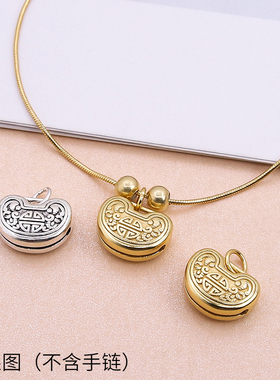 S925纯银福锁铃铛吊坠DIY编绳配件材料宝宝银锁平安锁长命锁挂坠