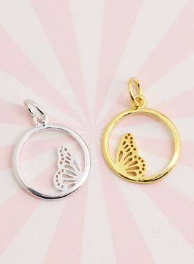 diy蝴蝶手工串珠翅膀银饰吊坠