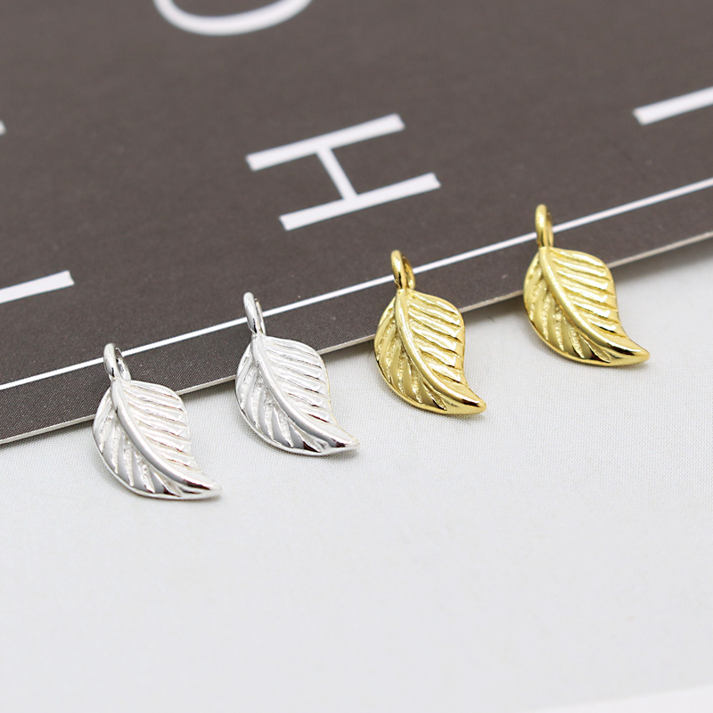 纯银黄金色项链树叶挂坠饰品配件