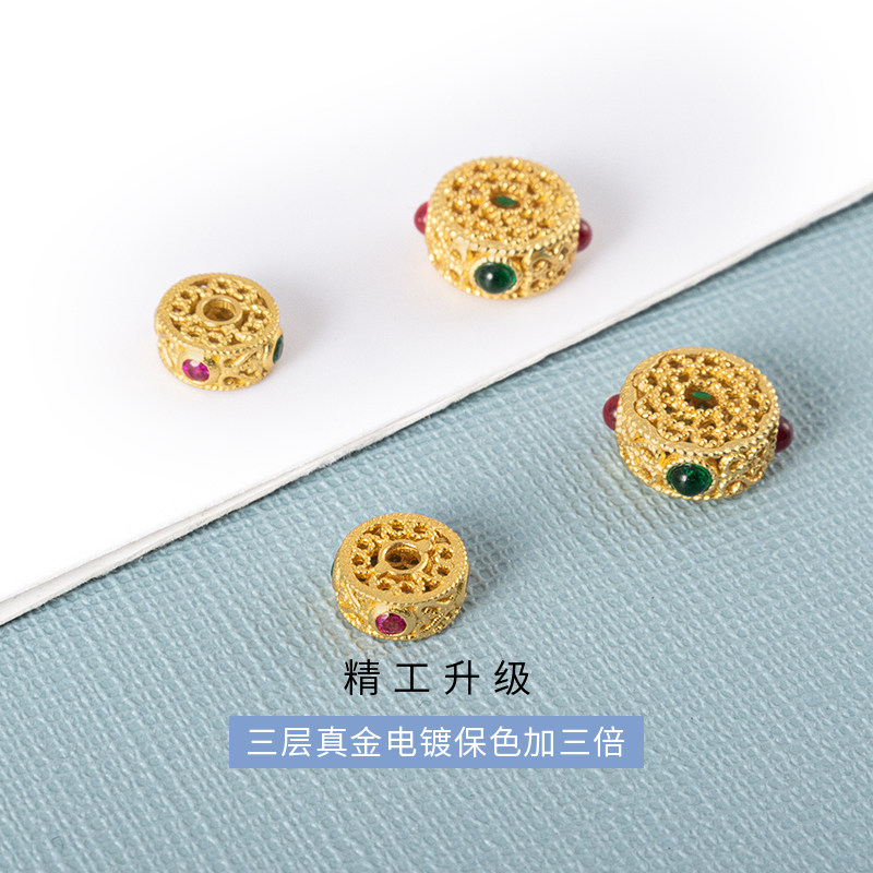 S925纯银真金电镀蜻蜓眼车轮隔珠