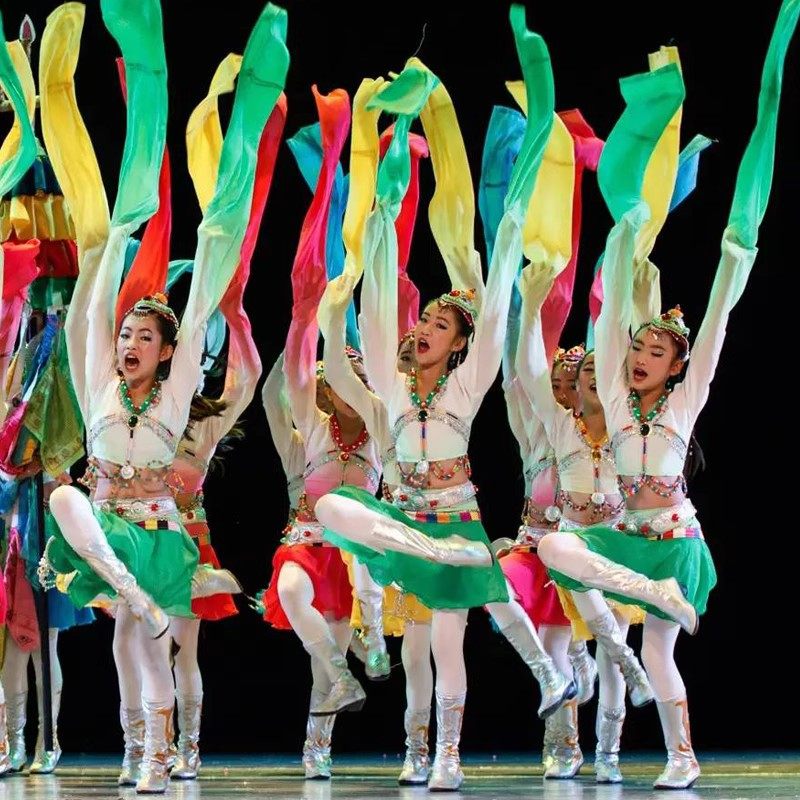 第八届小荷风采隆达梅朵儿童演出服古典藏族舞蹈服水袖民族表演服