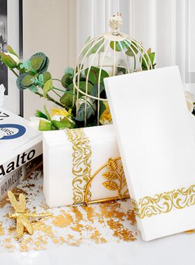 金色印花餐巾纸加厚白色无尘纸巾餐厅家用宴会纸干湿两用25张/包