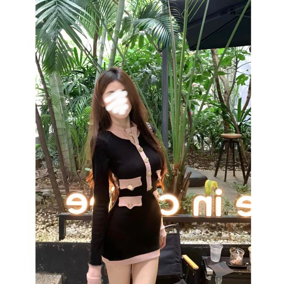美式芭比 嗲精bi备撞色小香针织连衣裙女纯欲甜辣气质打底包臀裙