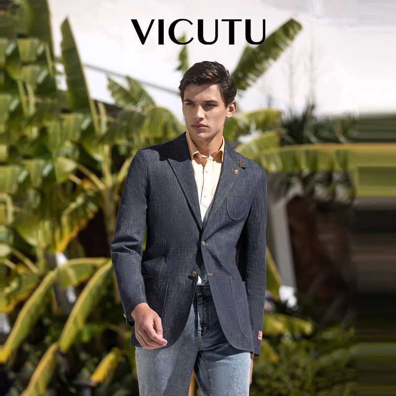 VICUTU威可多男士休闲西服年新款棉麻混纺透气商务休闲西装外套