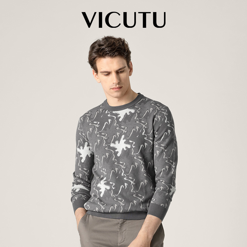 vicutu/威可多针织衫纯羊毛印花