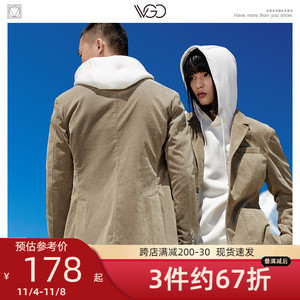 VGO灯芯绒西服外套秋季新款复古潮中青年休闲西服情侣套装上衣男