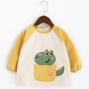 宝宝罩衣纯棉四季薄款反穿衣男宝宝卡通恐龙防水防脏外穿护衣围兜