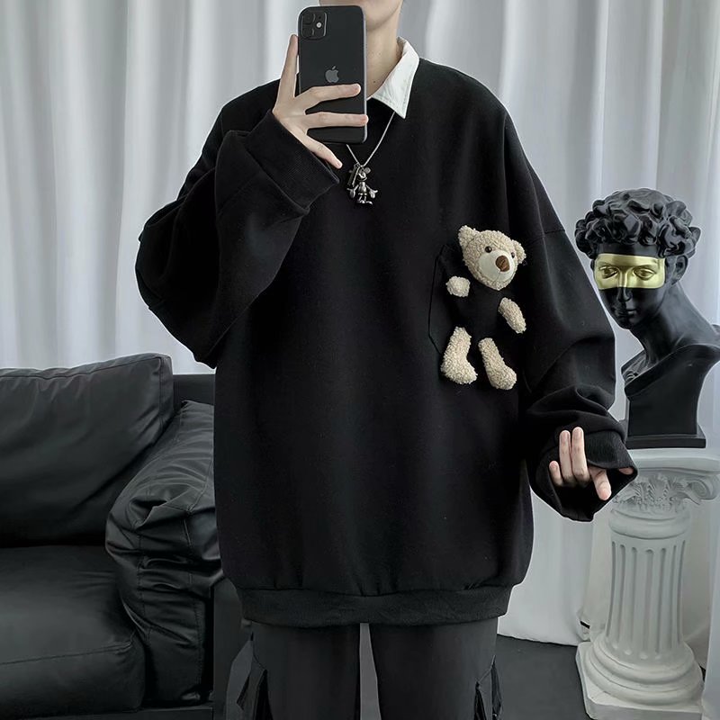 口袋小熊薄款ins设计感卫衣