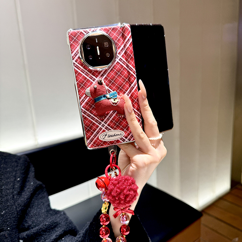 卡通创意菱格适用华为matex7手机壳折叠屏电镀新款matax6典藏版外壳metex5套中轴保护高端皮纹metax3潮牌女款