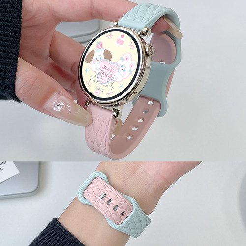 适用OPPO watch X2mini手表带菱形皮纹硅胶oppowatchx女生4pro智能运动3pro/se新款watch2/1夏天透气简约