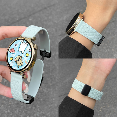 适用OPPO watch X2mini手表带菱形硅胶磁吸oppowatchx2女生4Pro智能3pro运动se新款watch2/1夏天透气替换腕带