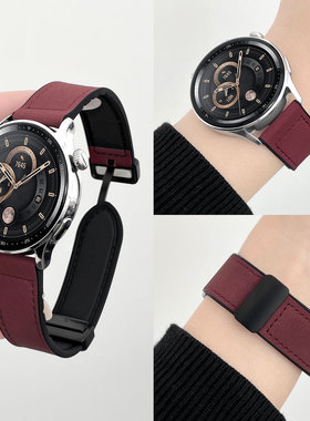 适用oppo watch x2mini表带新款疯马皮手表带oppowatchs磁吸智能运动4pro一加手表男士watchx2/x系列表链秋冬