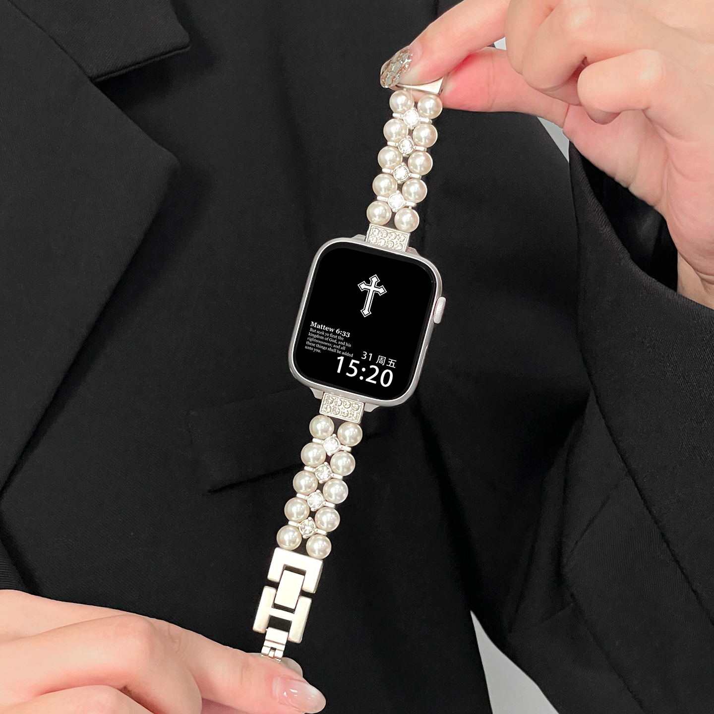 适用华为fit4手表表带新款表链华为watchfit3表带女士夏天fit2高级感fitnew珍珠手链时尚运动手表pro替换腕带