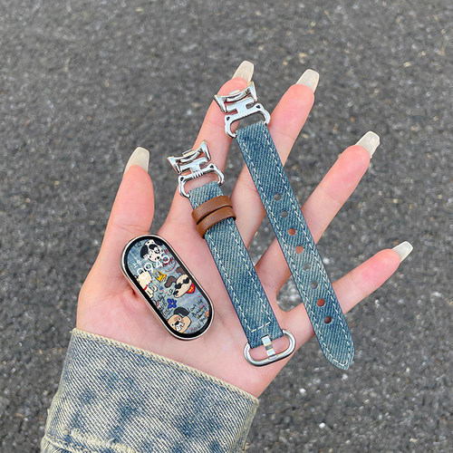 复古猫耳牛仔psnld小米手环9表带