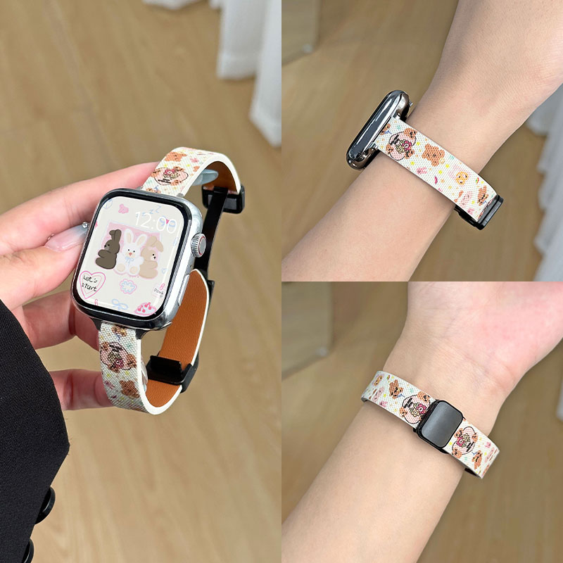 适用苹果s9手表表带iWatchs8s7卡通磁吸扣苹果s智能运动表带appleWatchs7/6/5/se男女生皮质Ultra2时尚表带 智能设备 智能手表手环表带/腕带 原图主图