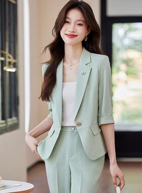 修春秋新款绿色西装时尚身职业套通宴会勤接待主QXG2667-持人工作