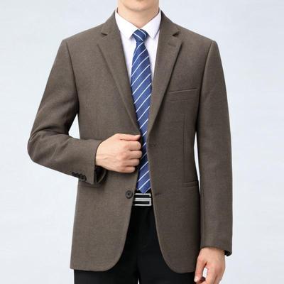 高端毛料厚件西装男单上衣秋冬新款中年休闲套西服外羊毛中款6818