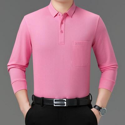 秋真口男士长袖季恤本红色喜庆结2510-LL婚命年爸爸装上袋衣衫