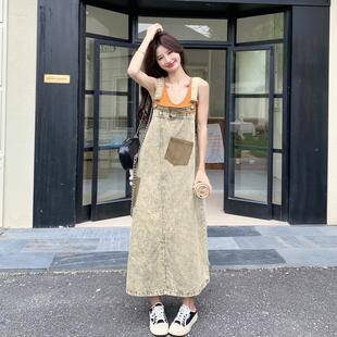 复古扎染仔背带连裙女夏季C09-669新款设计撞衣感不规则色牛背带