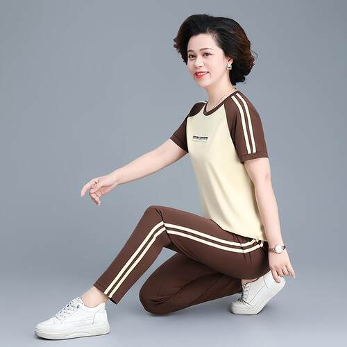 时尚动套装女夏运季新款时尚短袖薄款洋气减跑龄服77730365步休闲