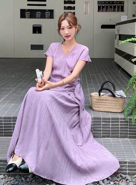 紫色轻熟围裹款式收腰上衣套夏装裙风女季年新088-9876半身长裙两