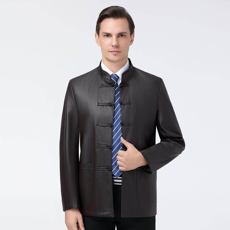 爸真皮衣年秋冬1919-F-C季皮新款爸中老年男纯色盘士扣绵羊皮夹克,男装,皮衣,淘宝优惠券,粉丝福利购,淘宝优惠卷