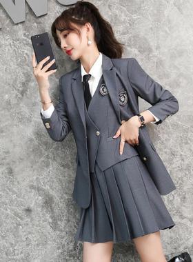 网作同制服款西装女秋百褶裙校服套装高中生AL-65274职红业幼师教