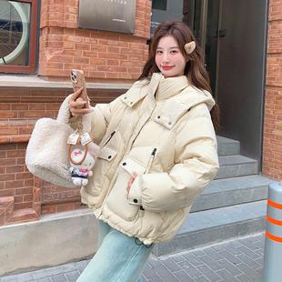 ZYI706K浅色黄短款连帽羽绒服女冬质季韩系小个子气保外暖白鸭绒