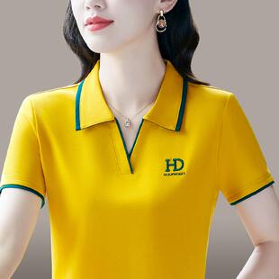 冰丝款短772250袖恤女夏装新时尚气质妈妈印花上体衫恤翻领衣