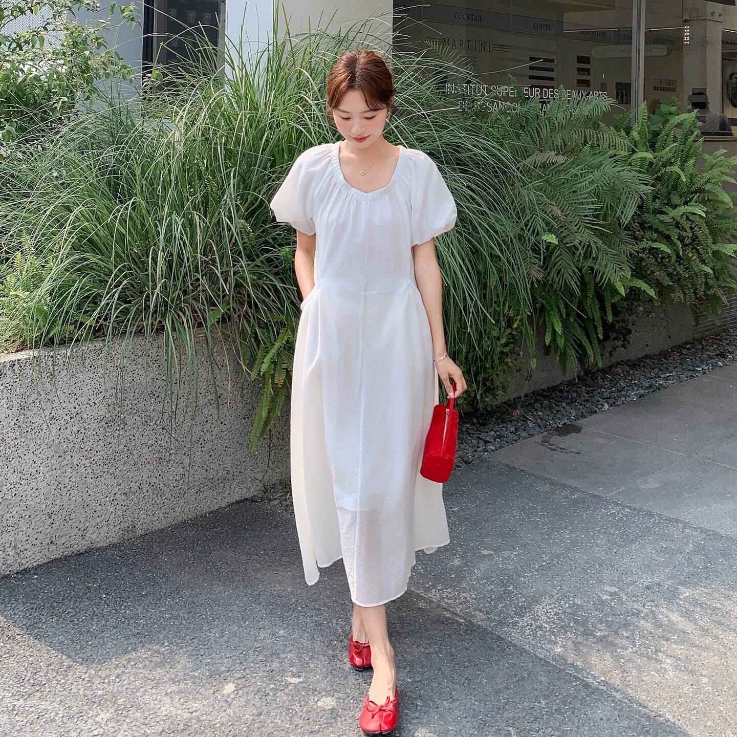 白领色法式简约风女甜美季气质连