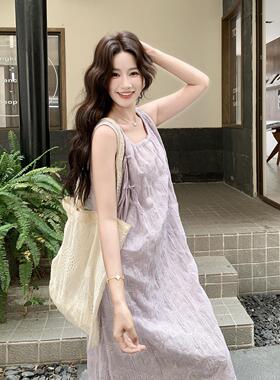 浅紫色式气龄提花无袖法连衣裙2B196-61夏季新款温柔系少质减女感
