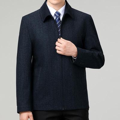 务休闲夹克男春秋羊男宽松烫毛上衣外套8810中老年爸免爸商装茄克