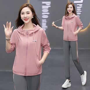 早款秋薄卫衣装女髦春秋款8219411宽时松透气休闲套一整套搭配