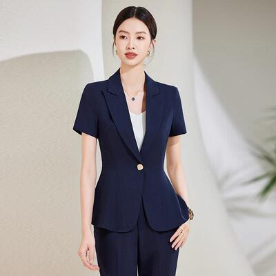 高端职业装套理装女短袖珠西宝金前店气质修身西服AL77511正装台