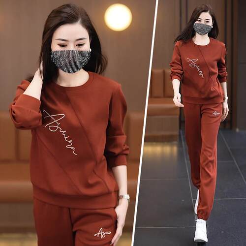 尚圆秋领运动装套装女春季新款减龄76217021年妈妈时休闲卫衣两中