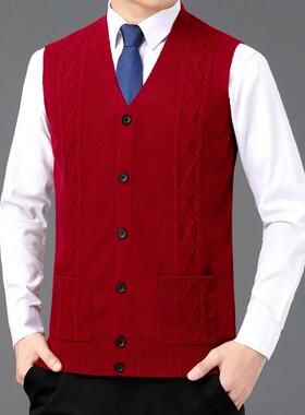 羊毛背H9076-B+心男领绒衫大坎码羊针织毛衣秋冬肩中年马甲爸爸装