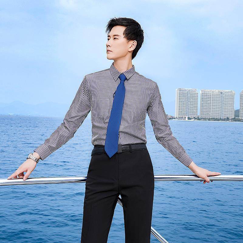 袖长职装装方领条纹衬业衣男女同款修身衬衫AL-64164正酒店律师高,男装,衬衫,淘宝优惠券,粉丝福利购,淘宝优惠卷