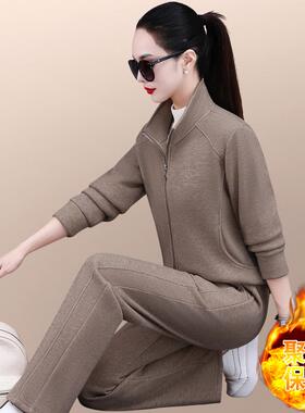 尚休闲运动装女秋84555冬跑款新款加厚立领卫衣时妈妈套步服两件