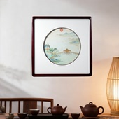 宁封窑卧室沙发背景墙挂画带框圆形工艺饰品通用景德镇陶瓷瓷板画