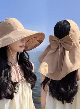 防晒帽女夏季大檐户外披肩渔夫帽