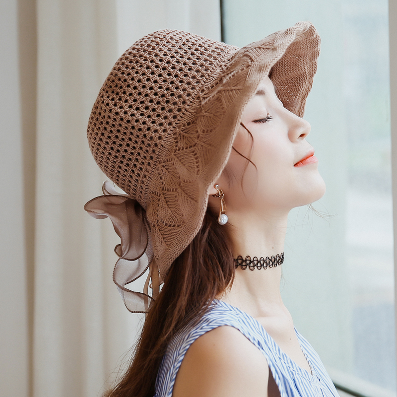 春夏大蝴蝶结棉麻女夏大檐帽帽子