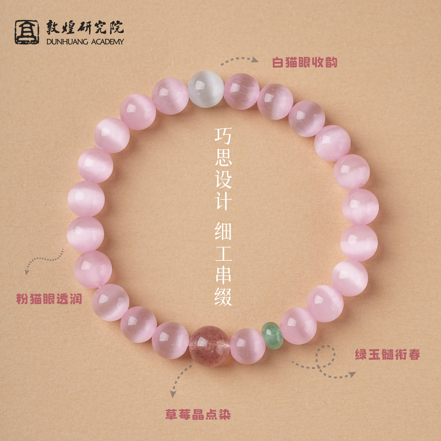 敦煌研究院粉猫眼草莓晶水晶手串图片